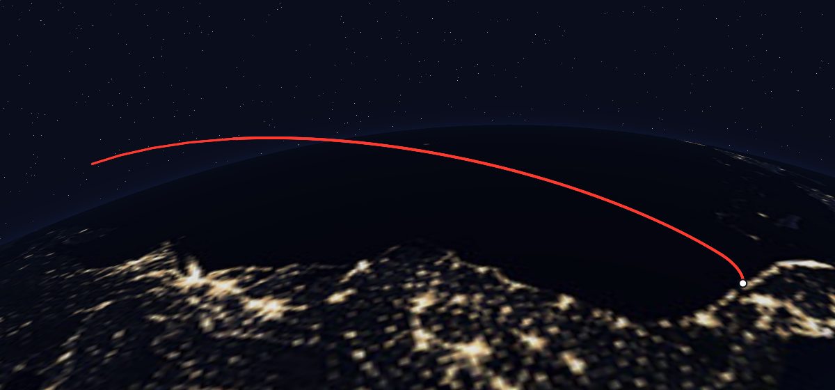 STS-92: the flight path in 3D, from the pad to orbit, seen from space