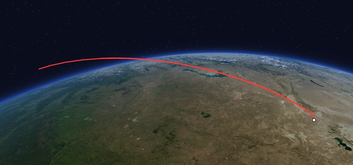 The flight path of Zenit-8 32 drawn on a map