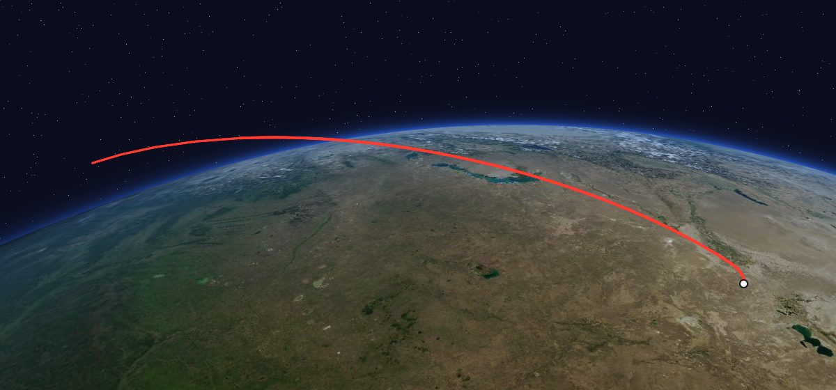 The flight path of Progress 18 drawn on a map