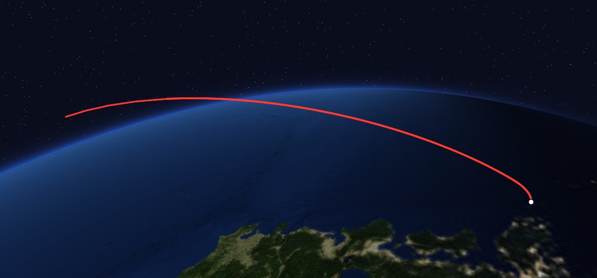 Himawari 3: the flight path in 3D, from the pad to orbit, seen from space
