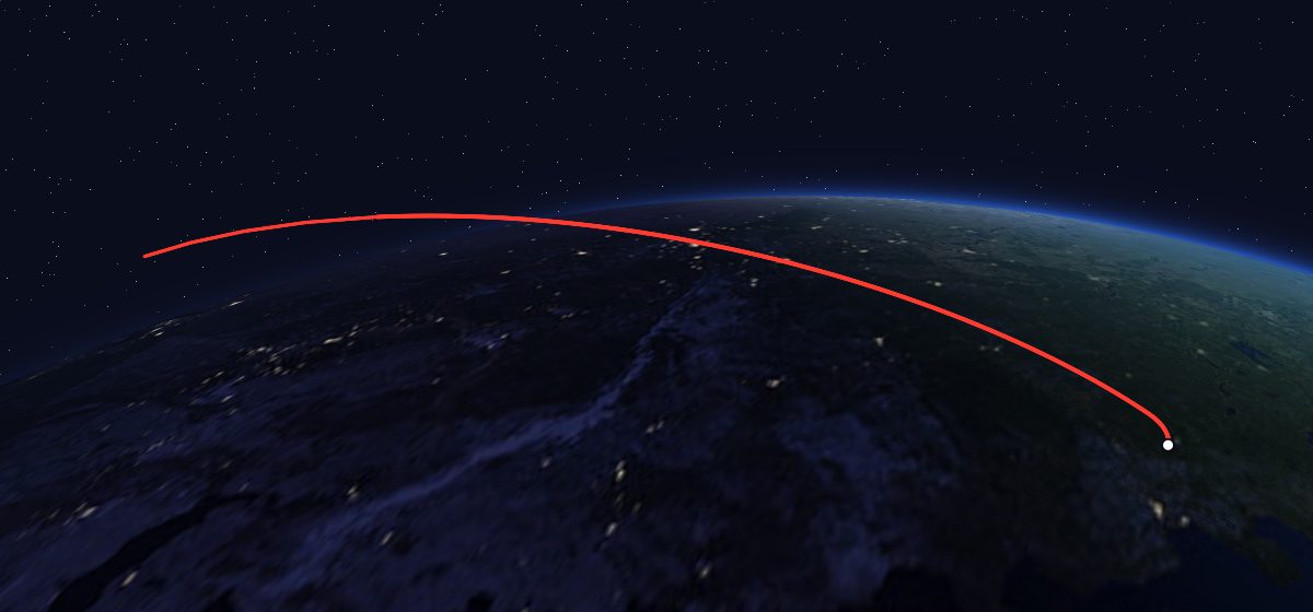 The flight path of Zenit-6U 88 drawn on a map
