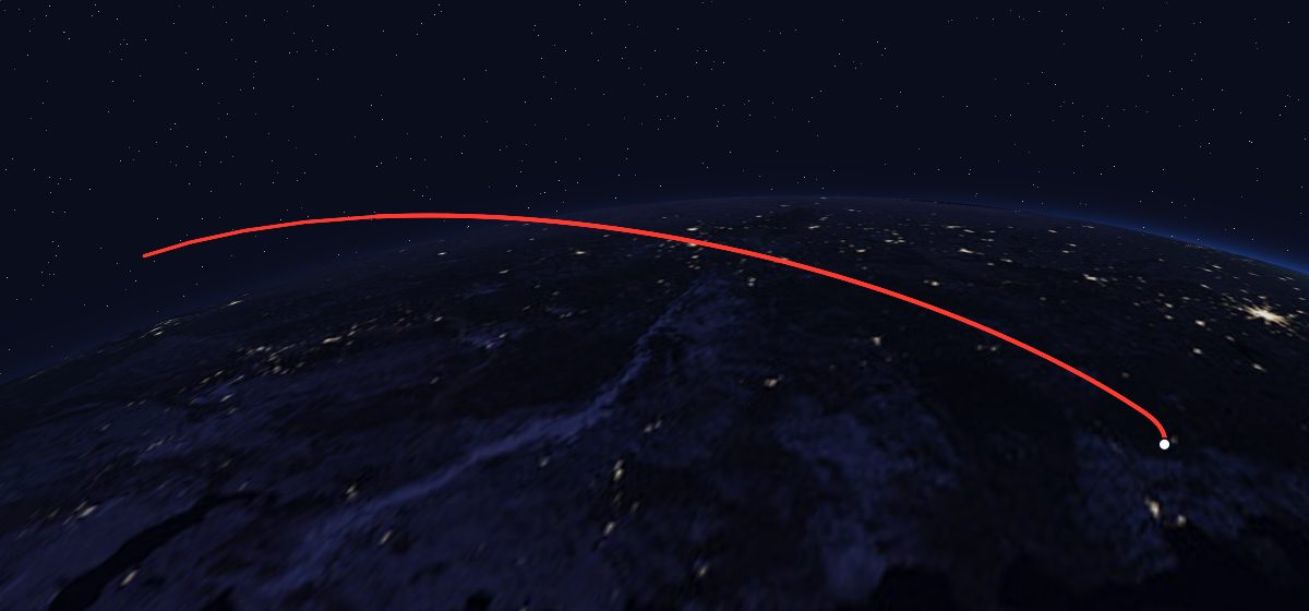 The flight path of Yantar-4K2 20 drawn on a map