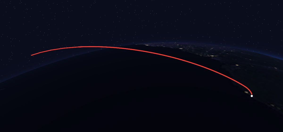 Insat 2E: the flight path in 3D, from the pad to orbit, seen from space