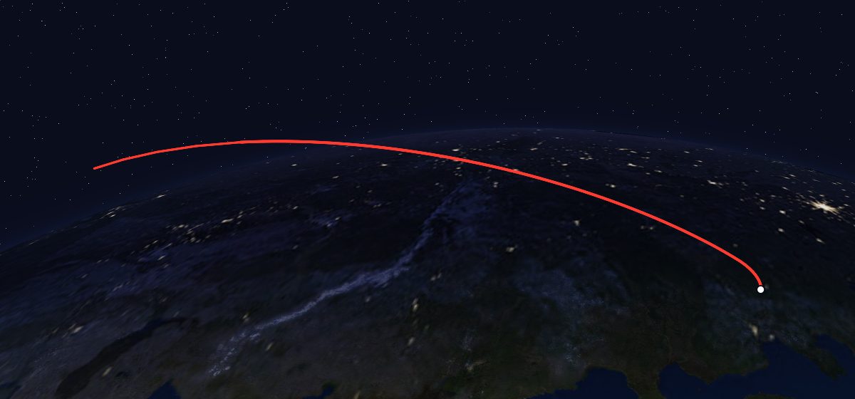 The flight path of US-K 30 drawn on a map