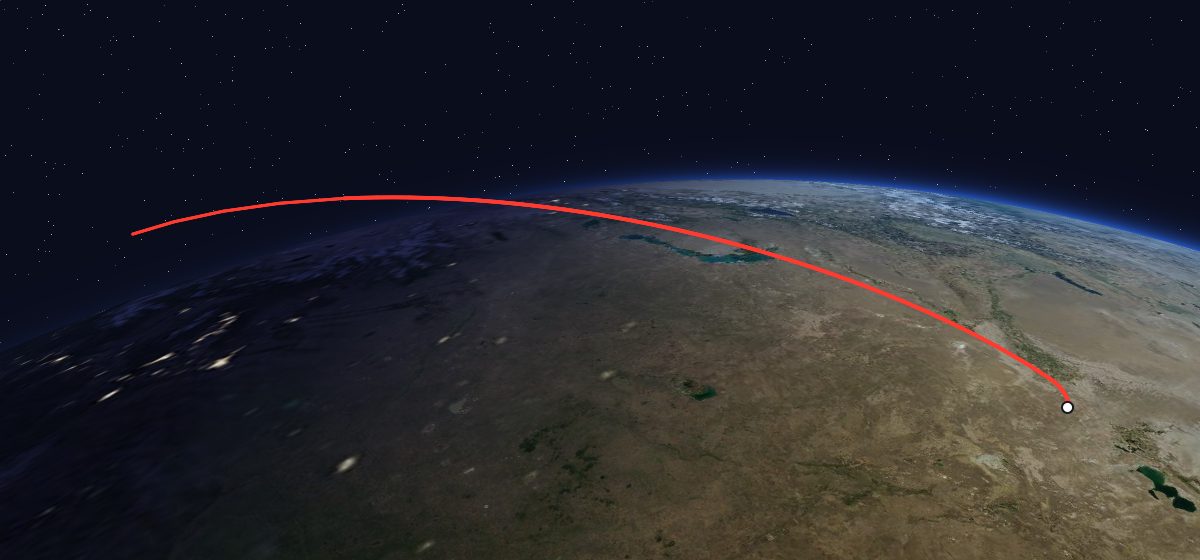 Yantar-2K 24: the flight path in 3D, from the pad to orbit, seen from space