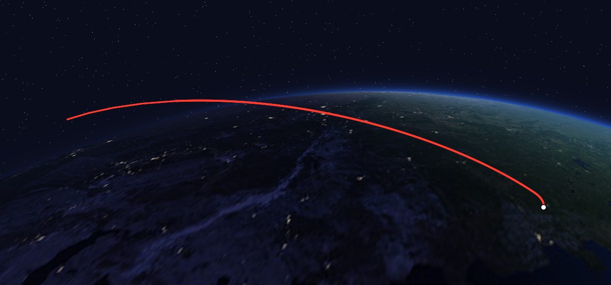 Zenit-4MKM 23: the flight path in 3D, from the pad to orbit, seen from space