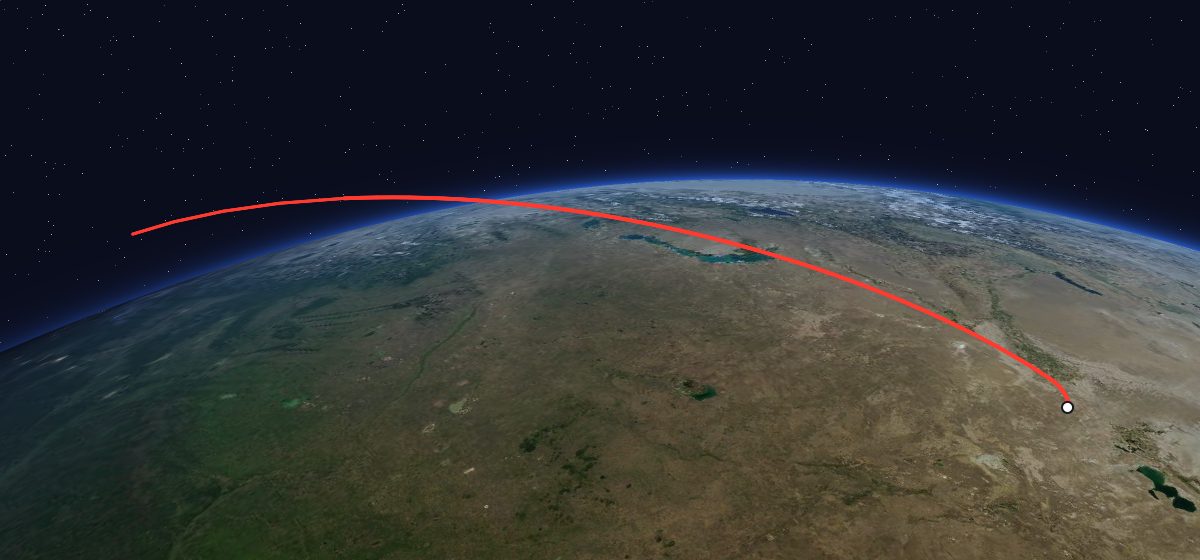 Zenit-6U 50: the flight path in 3D, from the pad to orbit, seen from space