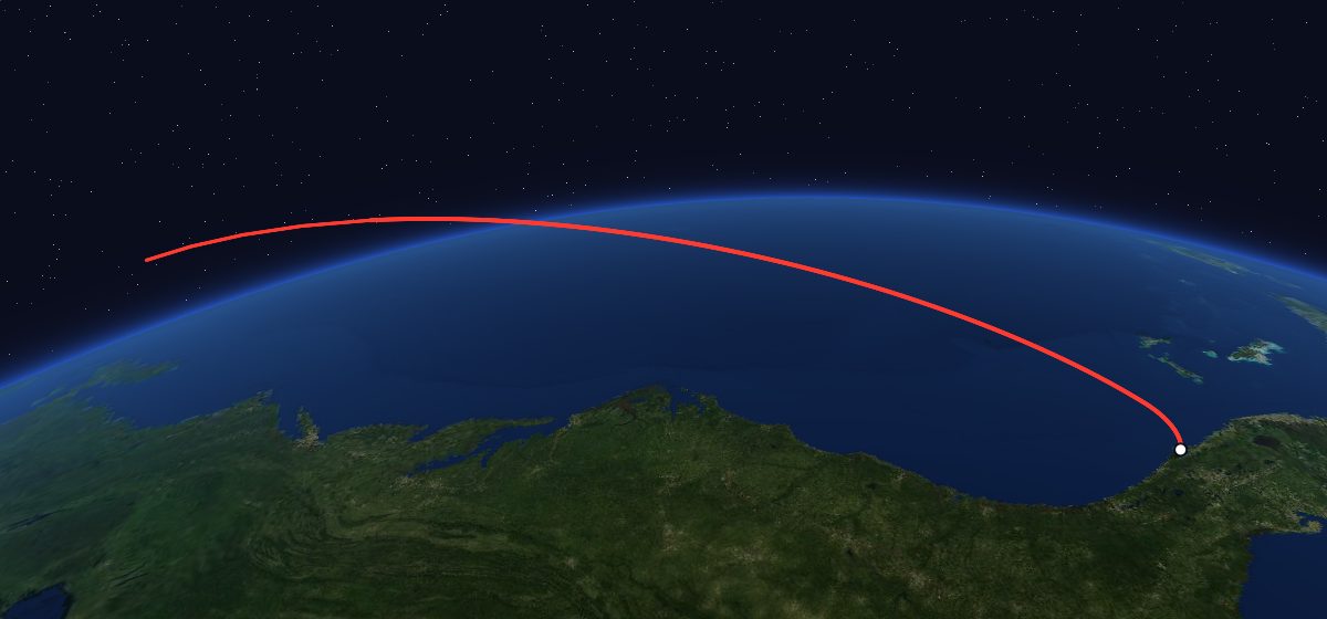 STS-41-B: the flight path in 3D, from the pad to orbit, seen from space