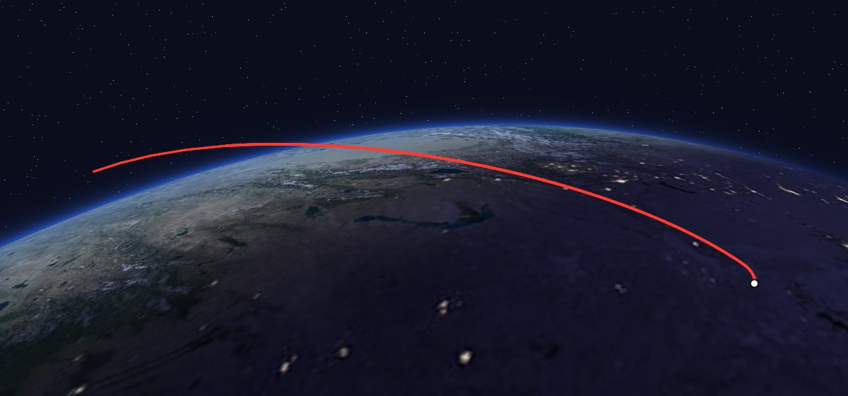 AMC 23: the flight path in 3D, from the pad to orbit, seen from space