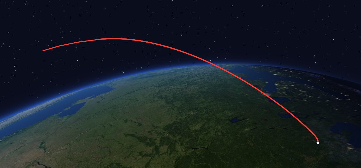 The flight path of Resurs-F1 17F41 56L drawn on a map