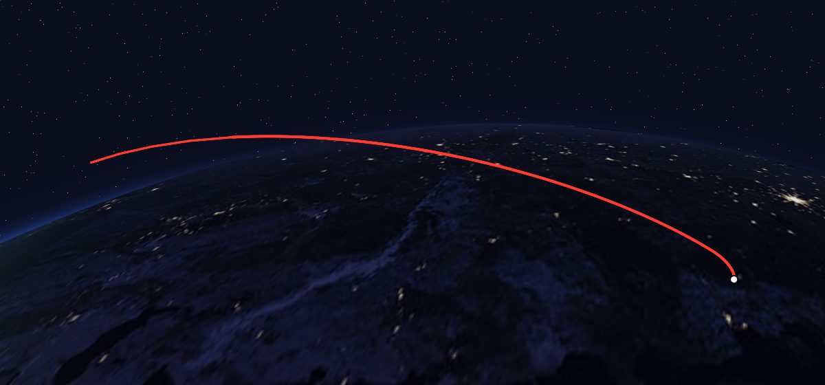 The flight path of Molniya-3 32L drawn on a map