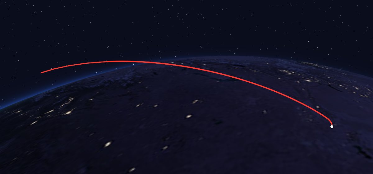 Progress 4: the flight path in 3D, from the pad to orbit, seen from space
