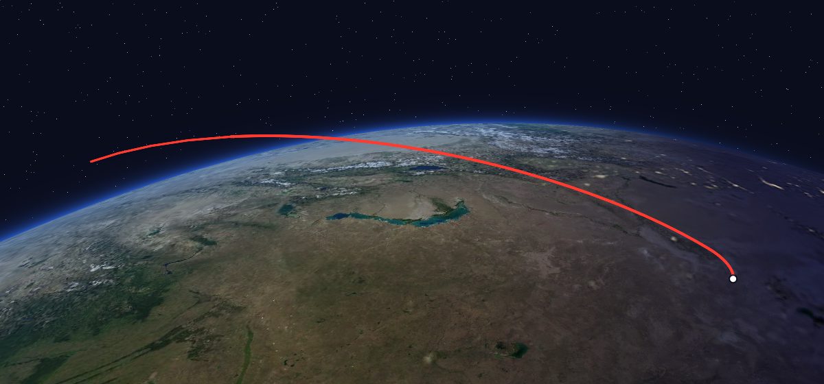 Prognoz: the flight path in 3D, from the pad to orbit, seen from space
