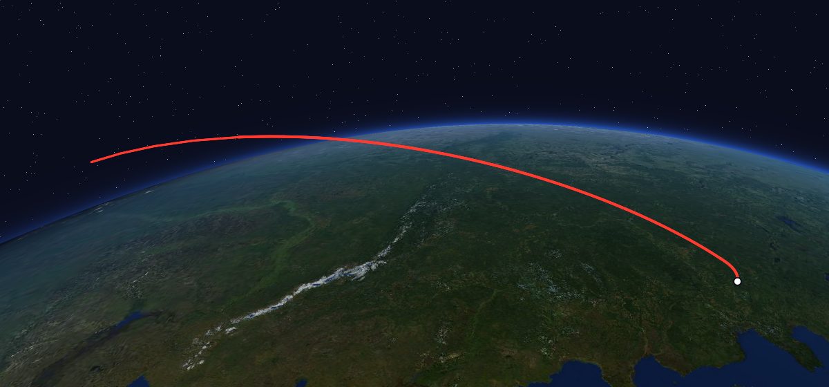 Zenit-2M 89: the flight path in 3D, from the pad to orbit, seen from space