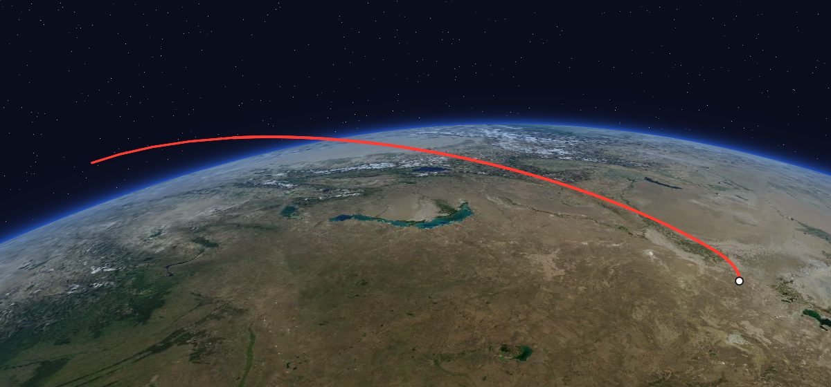 Venera-8: the flight path in 3D, from the pad to orbit, seen from space