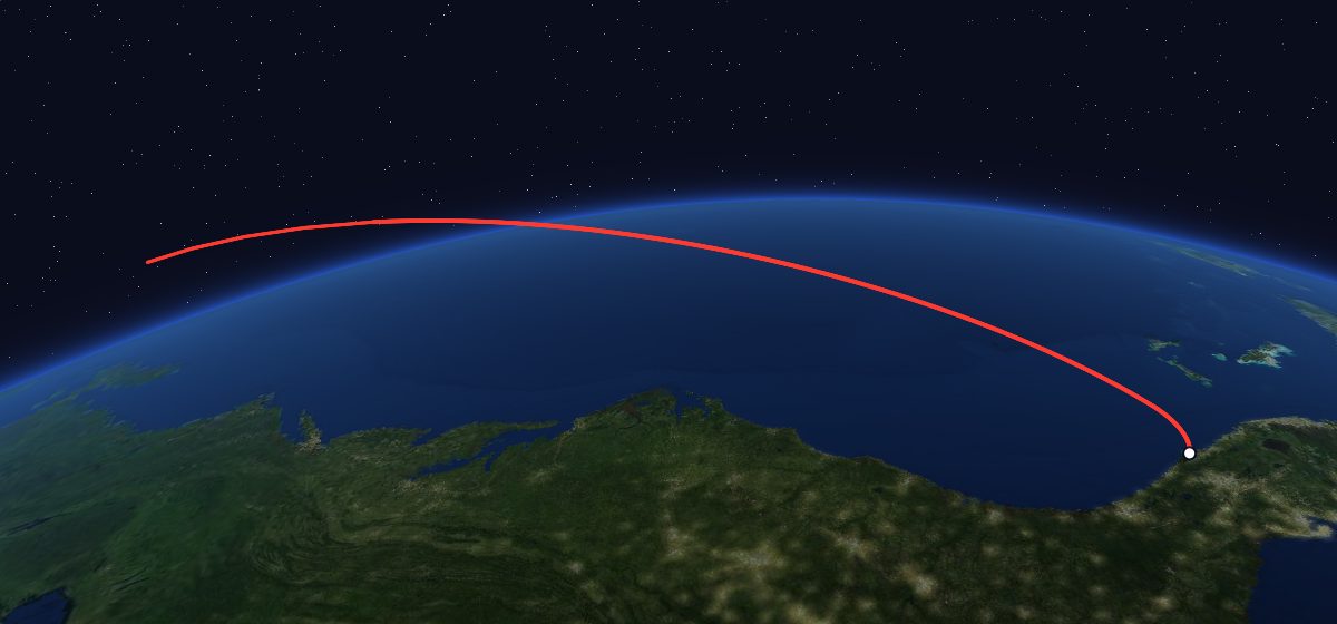 STS-41: the flight path in 3D, from the pad to orbit, seen from space