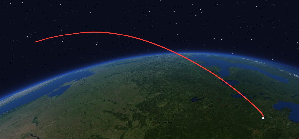 The flight path of Resurs-F1 17F41 27L drawn on a map