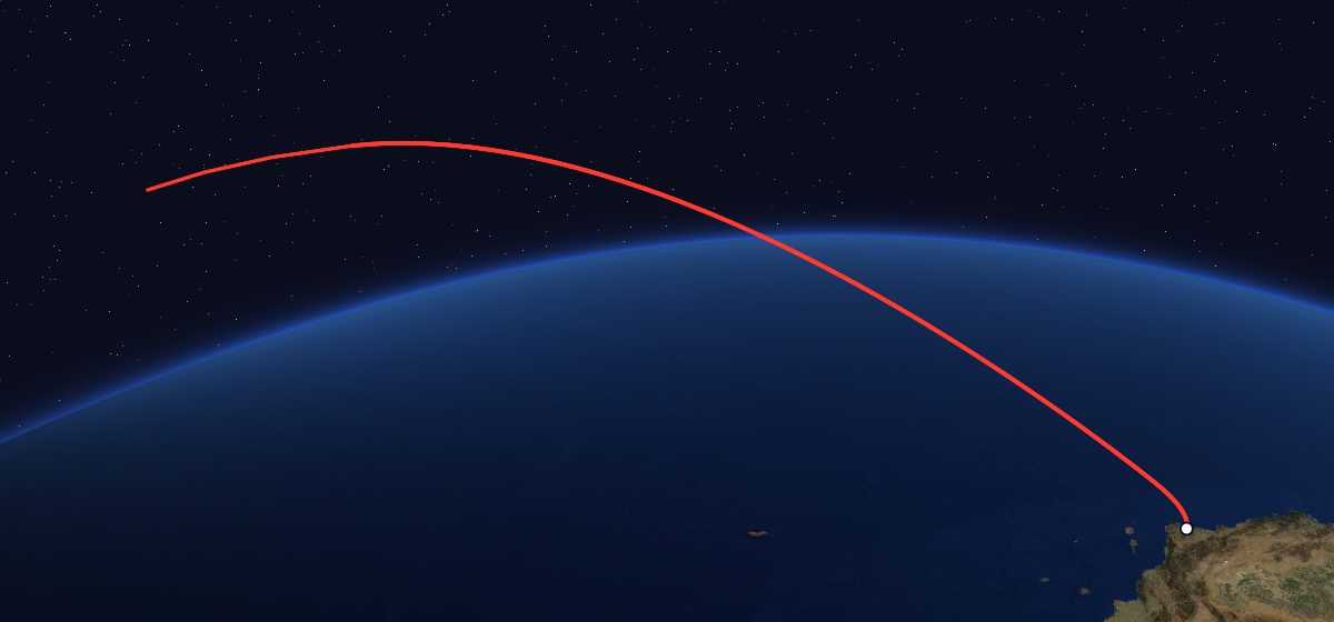 DMSP-5D1 F5: the flight path in 3D, from the pad to orbit, seen from space