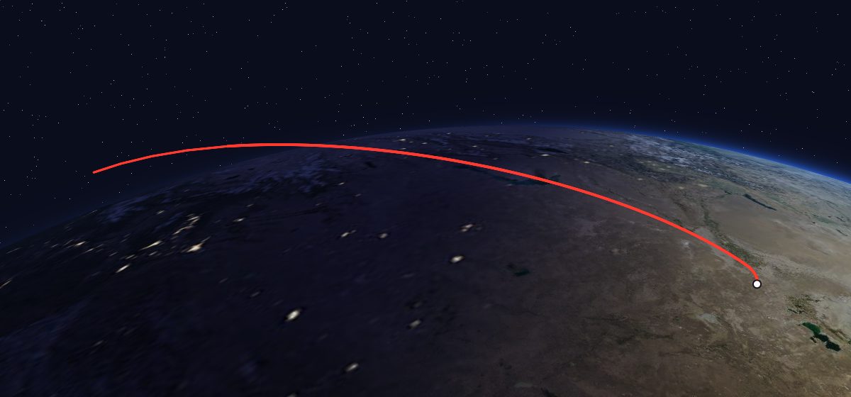 The flight path of Proton-4 drawn on a map