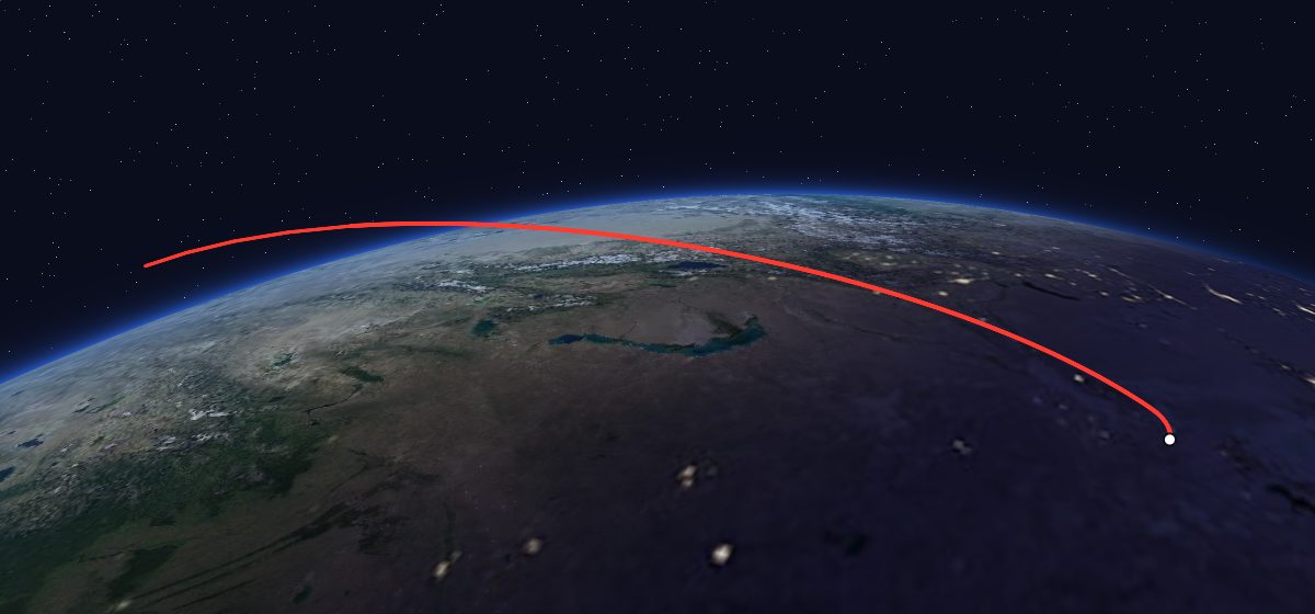 AMC 12: the flight path in 3D, from the pad to orbit, seen from space