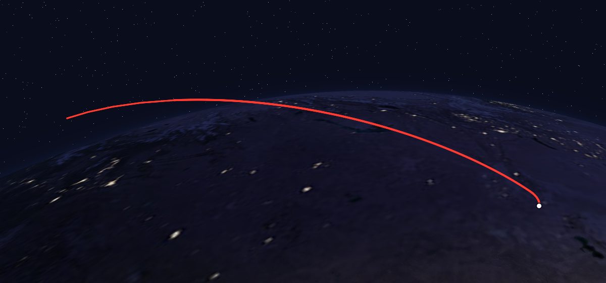 Soyuz TM-26: the flight path in 3D, from the pad to orbit, seen from space