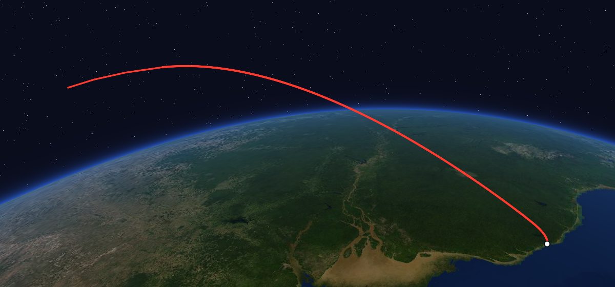 Helios 1B: the flight path in 3D, from the pad to orbit, seen from space