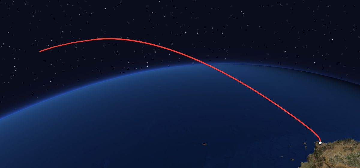 DMSP-5D2 F10: the flight path in 3D, from the pad to orbit, seen from space