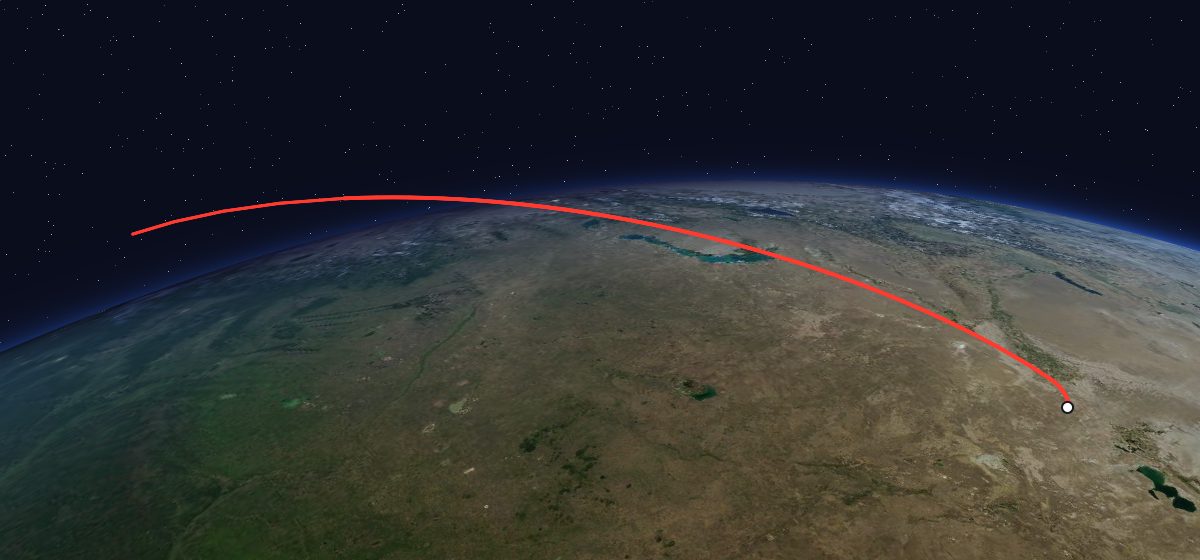 Yantar-4KS1M 8: the flight path in 3D, from the pad to orbit, seen from space