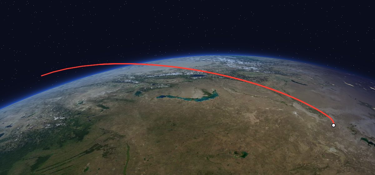 Ekspress 3A: the flight path in 3D, from the pad to orbit, seen from space