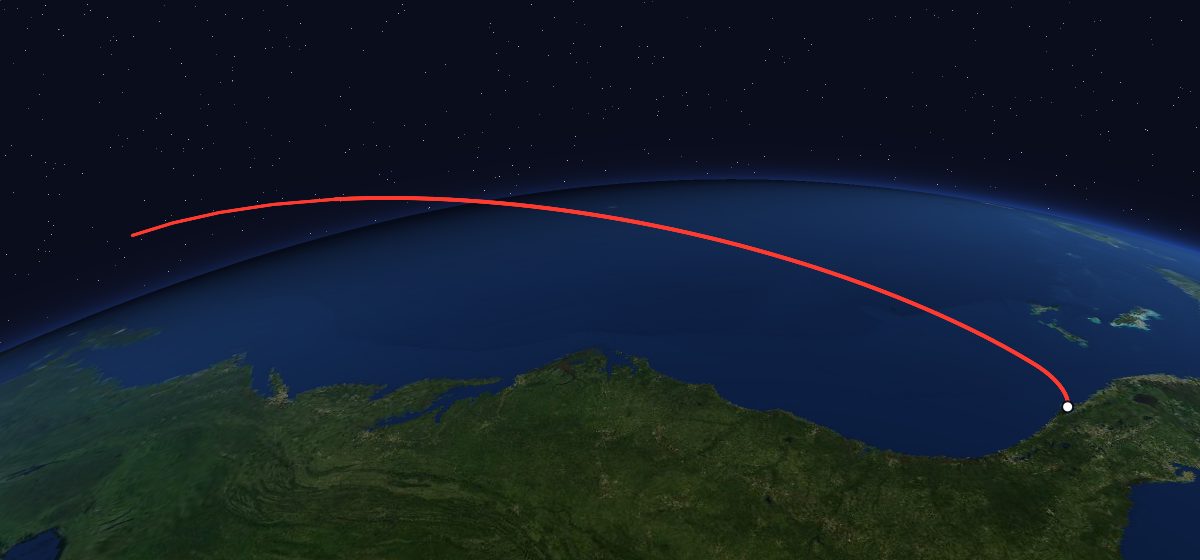 STS-64: the flight path in 3D, from the pad to orbit, seen from space