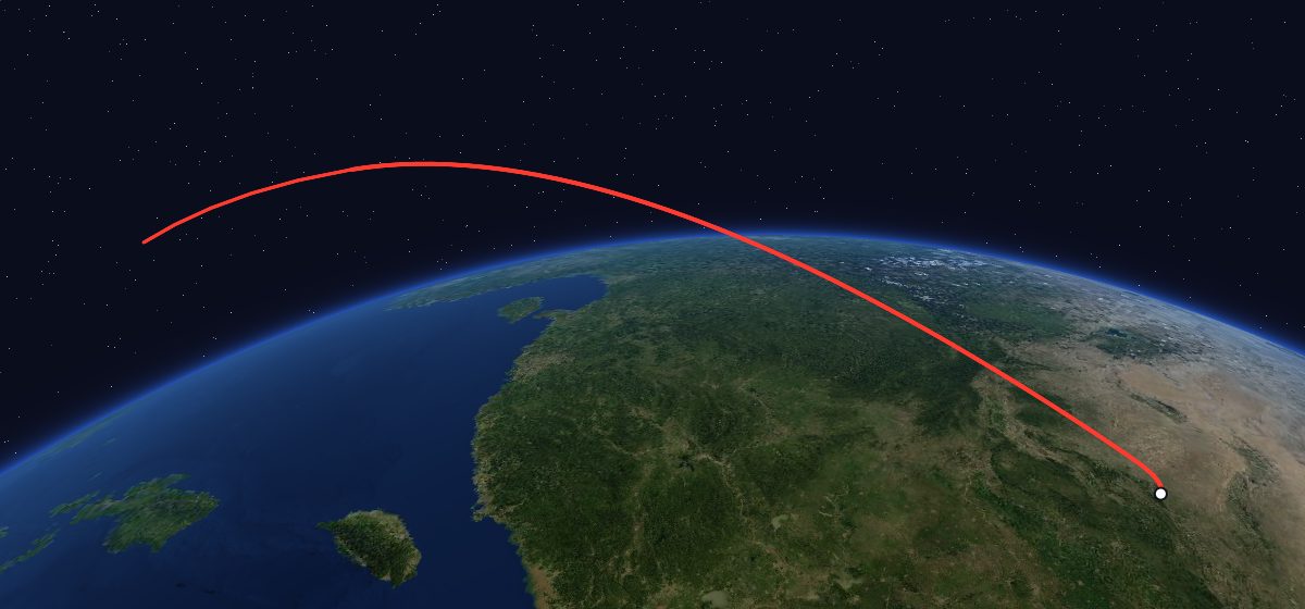Zi Yuan-2 01 xing: the flight path in 3D, from the pad to orbit, seen from space