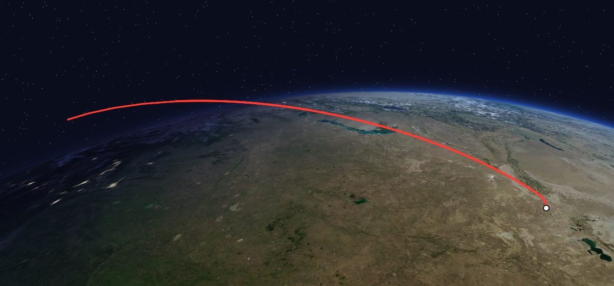 Soyuz 32: the flight path in 3D, from the pad to orbit, seen from space