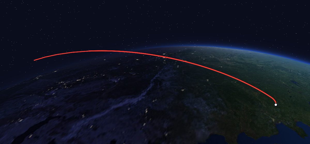 The flight path of Yantar-4K2 21 drawn on a map