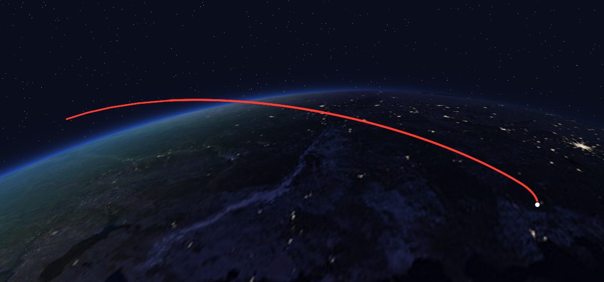 The flight path of Meteor-1 2 (15L) drawn on a map