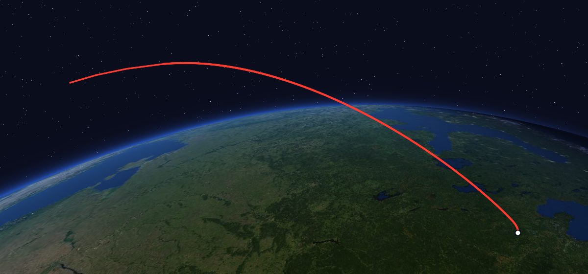 Resurs-F1 17F41 20L: the flight path in 3D, from the pad to orbit, seen from space