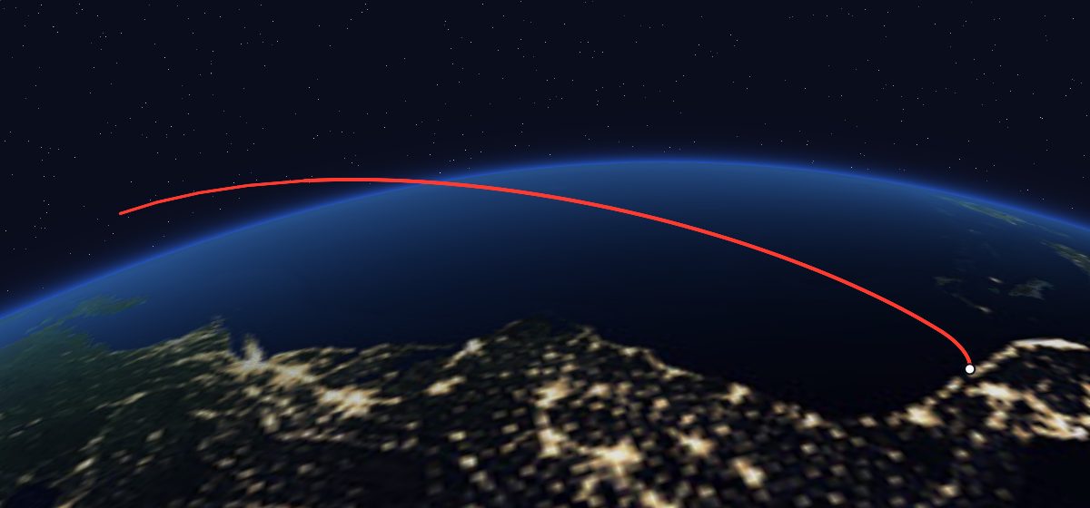 STS-41-G: the flight path in 3D, from the pad to orbit, seen from space