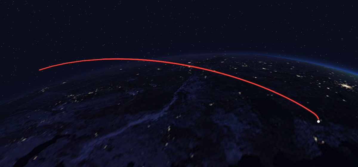 Yantar-2K 2: the flight path in 3D, from the pad to orbit, seen from space