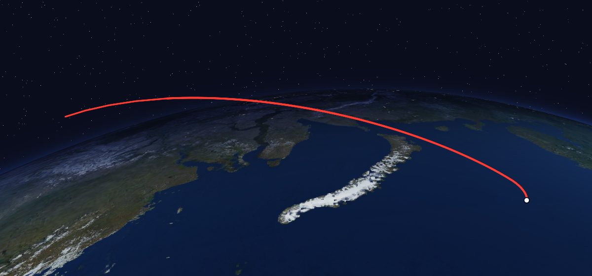 COMPASS-2: the flight path in 3D, from the pad to orbit, seen from space