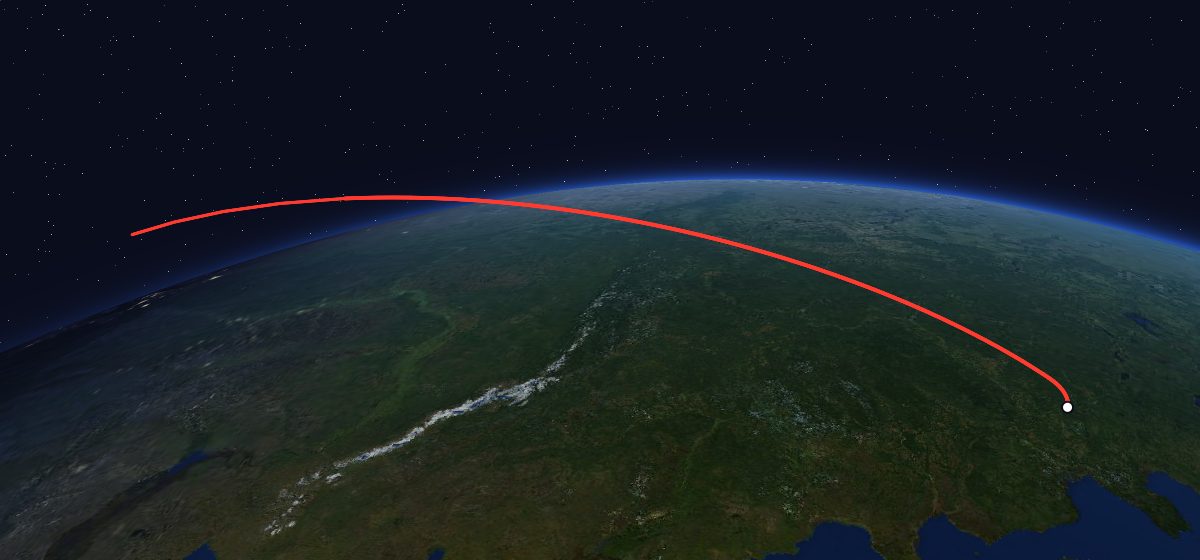 The flight path of Yantar-4K1 11 drawn on a map
