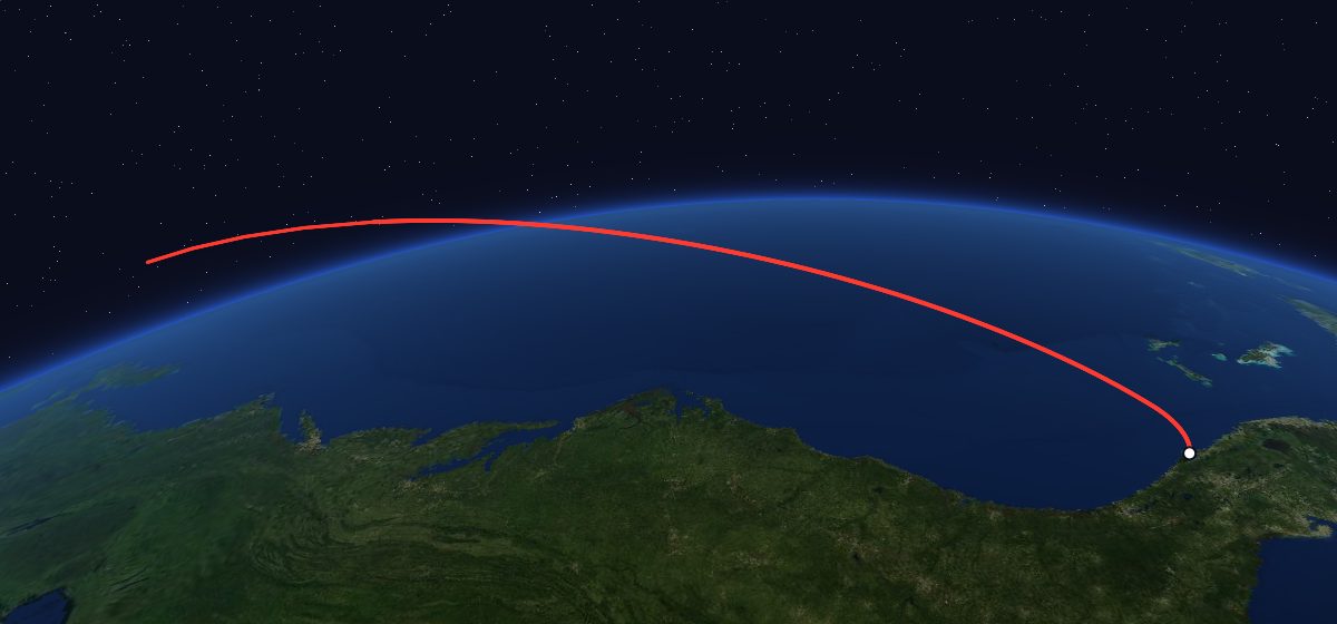 STS-51: the flight path in 3D, from the pad to orbit, seen from space