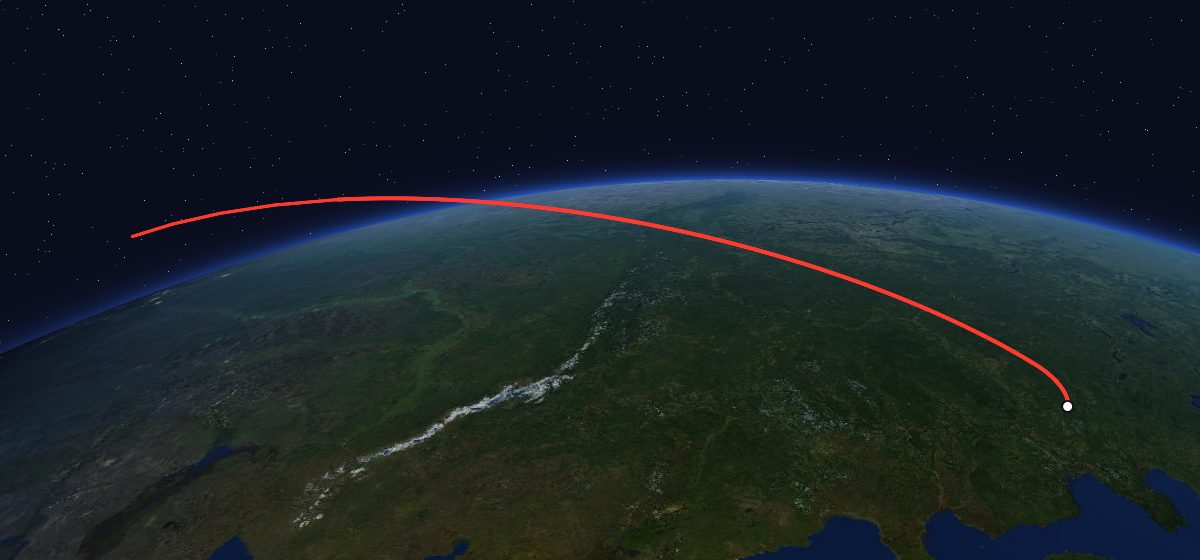 The flight path of Zenit-4 53 drawn on a map