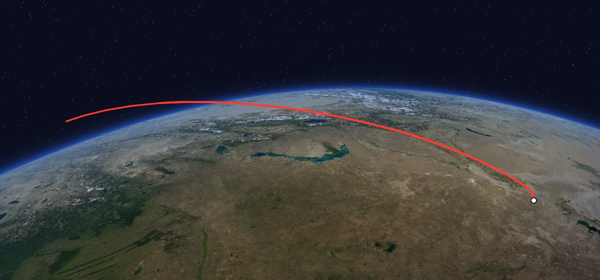 The flight path of Luna-20 drawn on a map