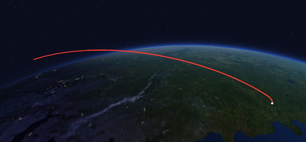 Zenit-2M 72: the flight path in 3D, from the pad to orbit, seen from space