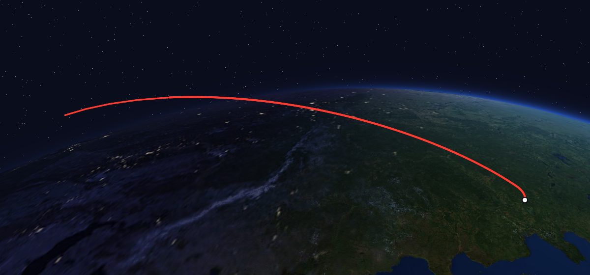 Zenit-4MKM 5: the flight path in 3D, from the pad to orbit, seen from space