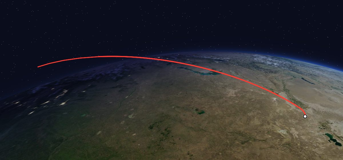The flight path of Soyuz T-11 drawn on a map