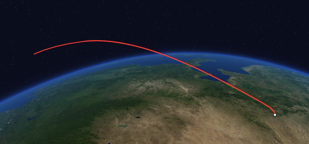 Tan Ce 2: the flight path in 3D, from the pad to orbit, seen from space