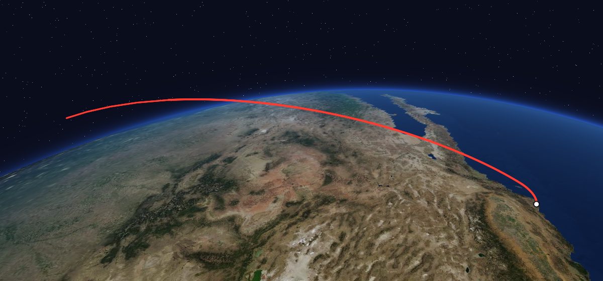 Navstar 1: the flight path in 3D, from the pad to orbit, seen from space