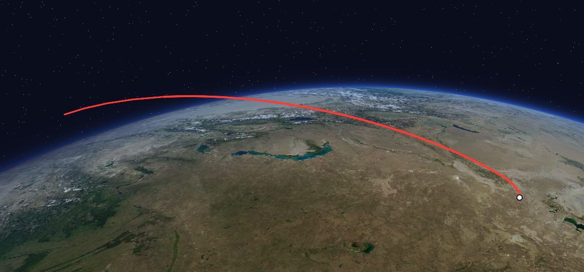 The flight path of Molniya-1 12 drawn on a map