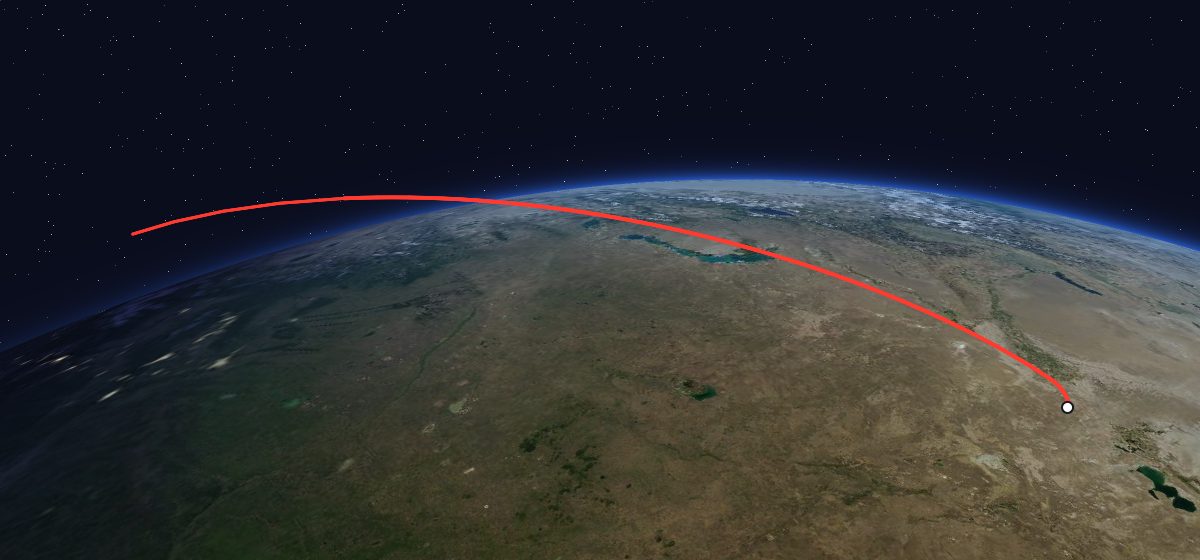 Zenit-2M 82: the flight path in 3D, from the pad to orbit, seen from space