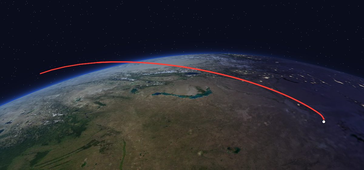 The flight path of Soyuz 7K-L1 No.8L drawn on a map